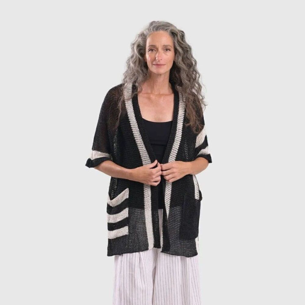 Alembika Shady Cardigan Sweater Mono Short Sleeve Open Front Size Small - Picture 2 of 9